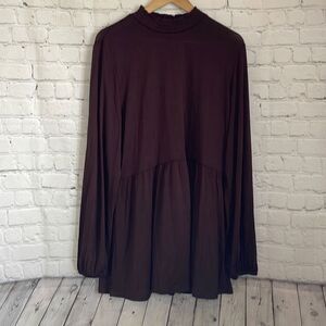Lane Bryant Women’s Chocolate Plum Smock Neck Long Sleeve Shirt size 18/20